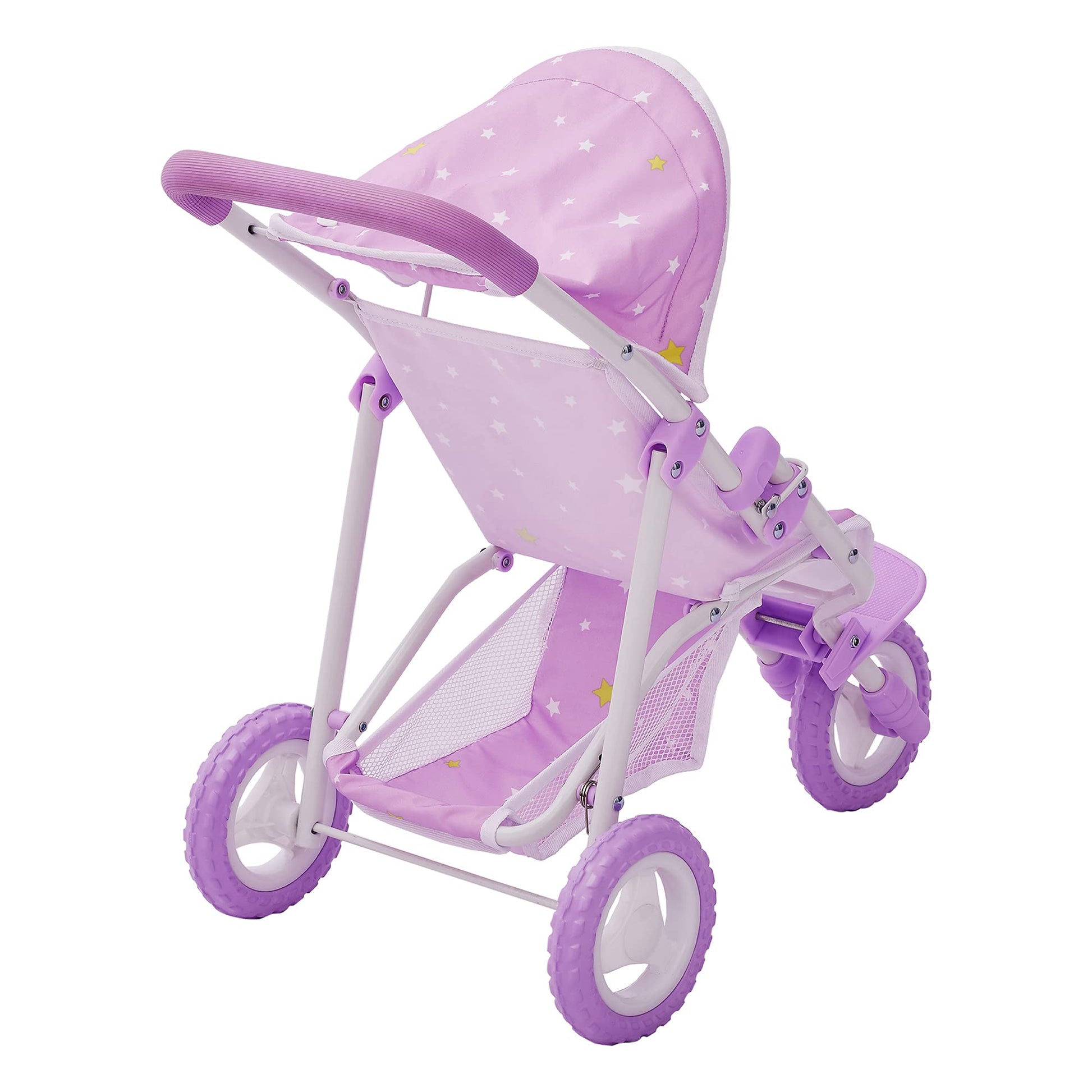 Olivia's Little World Baby Doll Jogging-Style Stroller with Canopy, Seatbelt and Storage Space, Purple and White