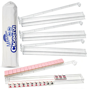 CIGOCIVI Mahjong Racks with Pushers Set of 4, Mahjong Tile Racks and Bag for American Mahjongg Accessories (Clear)