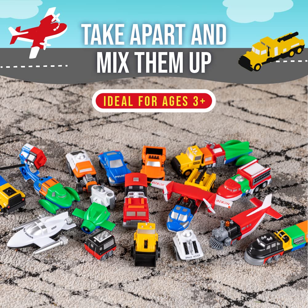Popular Playthings Magnetic Vehicles for Toddlers 1-3, Mix or Match Car Toys, 21 Piece Gift for Kids - Vehicles Green