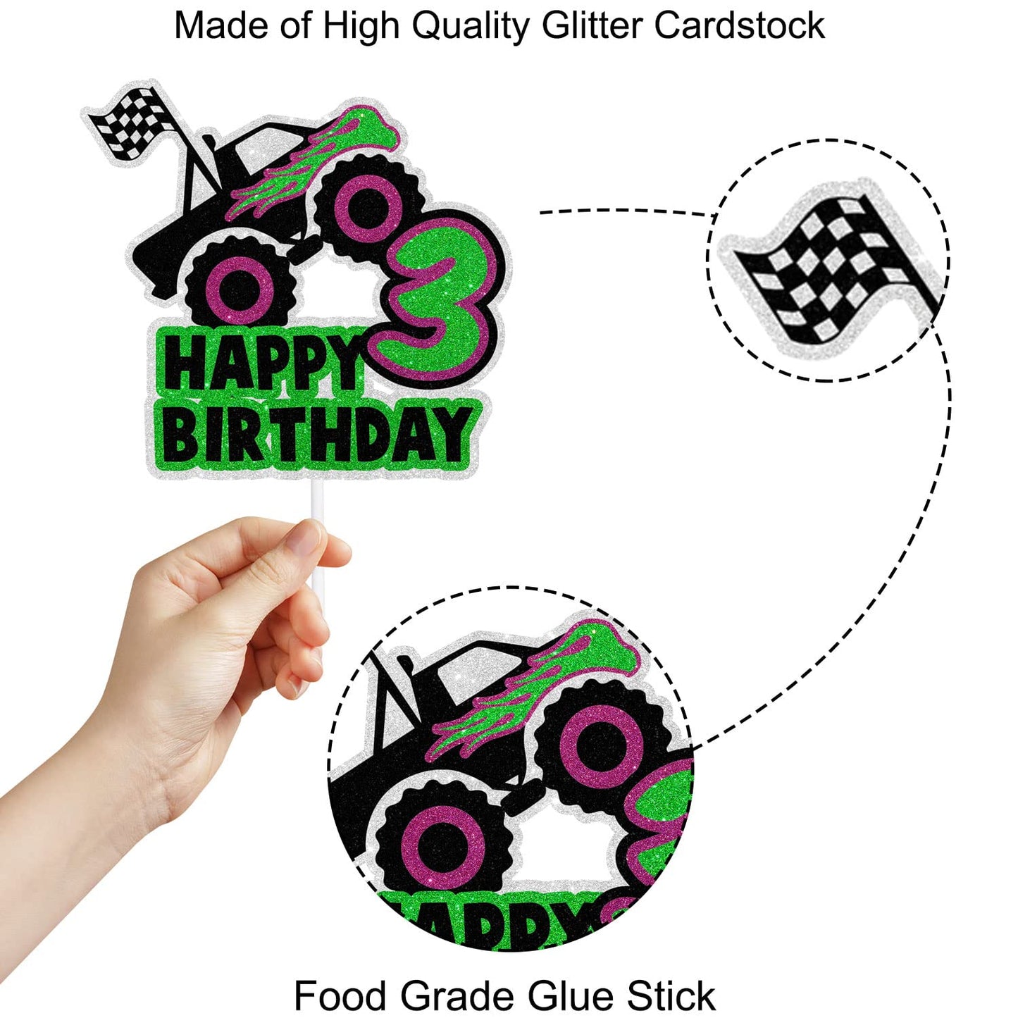 Big Truck Happy 3rd Birthday Cake Topper - It's the Perfect Car Themed Birthday Party or Truck Themed Party Decorations for Boys or Girls - SugarGera