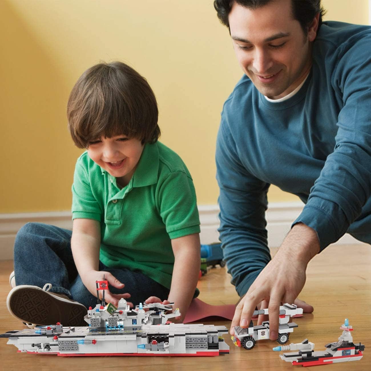 Liberty Imports 825pc Military Aircraft Carrier Fleet Construction Bricks Toy - 8-in-1 Naval Battleship Models with Navy Vehicles, Jets & More