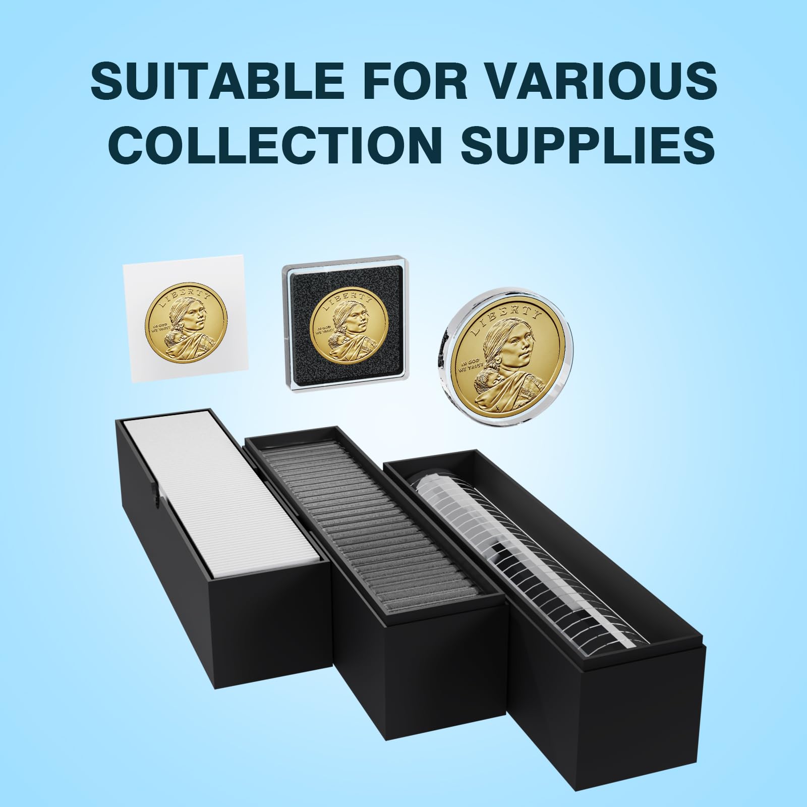 Coin Storage Box, Sturdy Cardboard for 2x2 Inch Collection, Black (8 Pack)