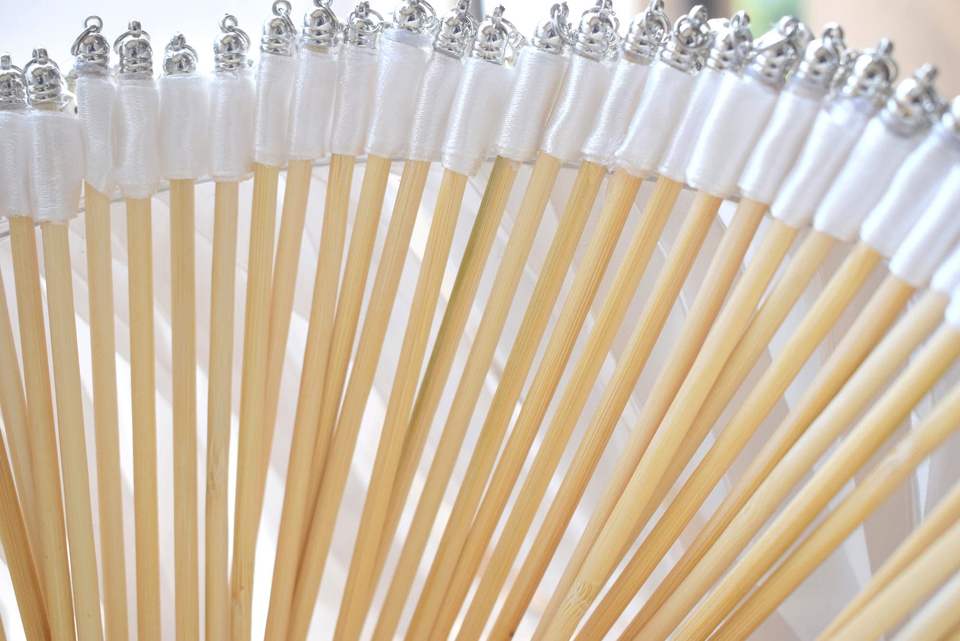 Kingsnow 100 Pieces Lace Wedding Ribbon Wands with Triple Ribbon and Silver Bell Wand Silk Fairy Stick Wand Streamers Party Ribbon Sticks Magic Fairy