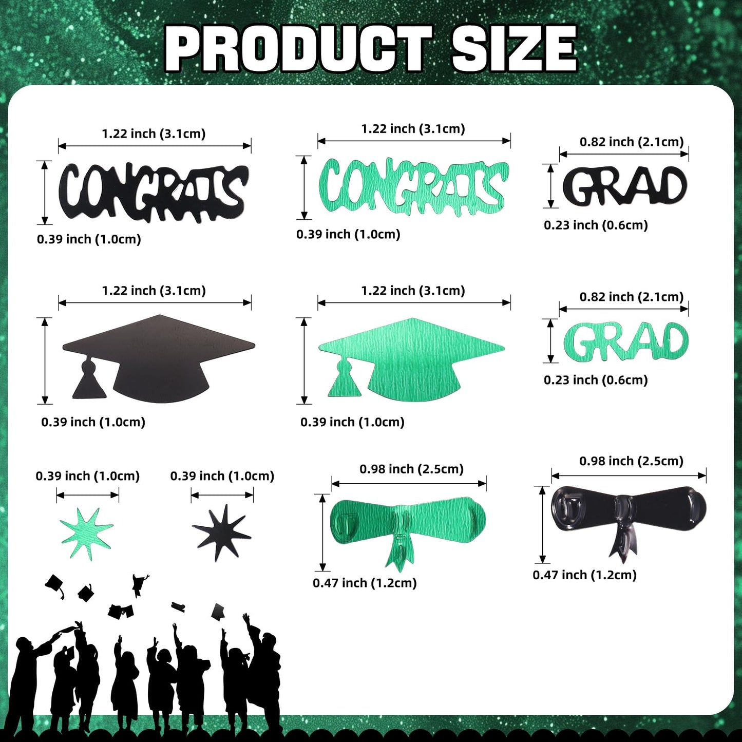 Green and Black Graduation Confetti 2026, 1000 Pcs Class of 2026 Table Centerpiece Grad Confetti for 2026 Graduation Party Decorations Supplies