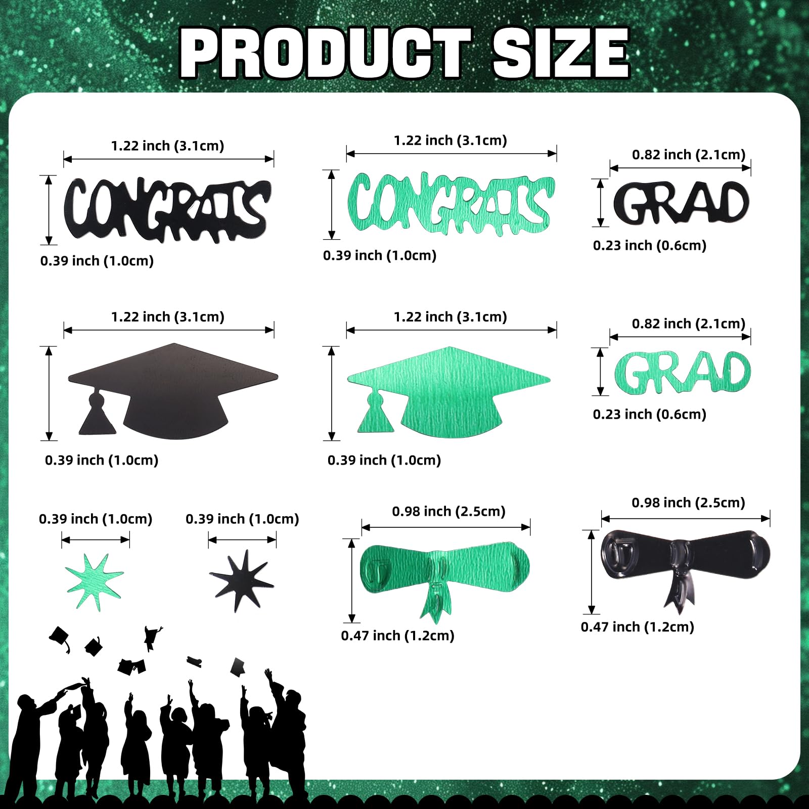 Green and Black Graduation Confetti 2026, 1000 Pcs Class of 2026 Table Centerpiece Grad Confetti for 2026 Graduation Party Decorations Supplies