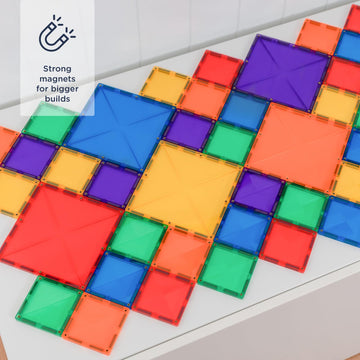 CONNETIX Magnetic Tiles Rainbow Square Pack, 42 Pieces