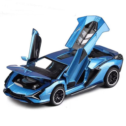 Lambo Toy Car Sian FKP3 Die-Cast Car Model with Lights and Sound Pull Back Toy Car for Boys Age 3 4 5 6 + Year Old (Blue)