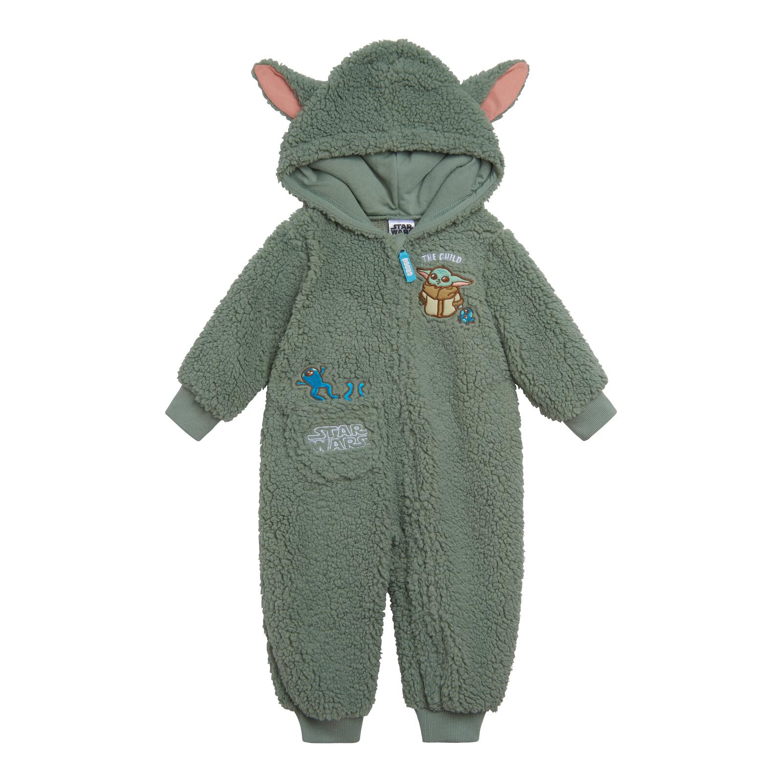 STAR WARS The Mandalorian Baby Boy or Girl Costume Zip-Up Hooded Embroidered Coverall Sage Green Grogu 3-6 Months