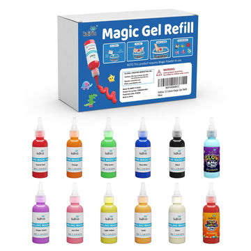 Kiditos Magic Water Elf Gel Refills, 12 Colors Refill Pack for Magic Water Elf Toy Kits, 5 Pure, 5 Glitter, 1 Glow-in-the-Dark, 1 Color-Changing Gel