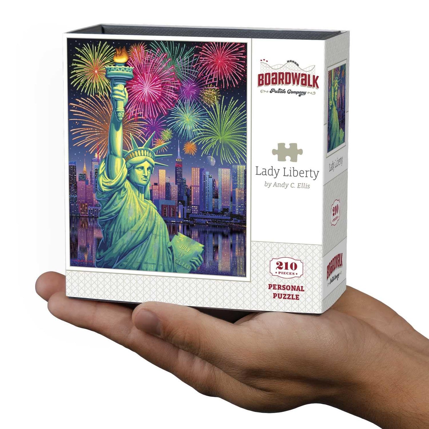 Boardwalk Lady Liberty 210 Piece Personal Puzzle, Jigsaw Puzzles with Premium Box, New York Gifts for Adults, 6"x8"
