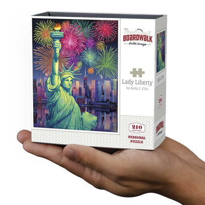 Boardwalk Lady Liberty 210 Piece Personal Puzzle, Jigsaw Puzzles with Premium Box, New York Gifts for Adults, 6"x8"
