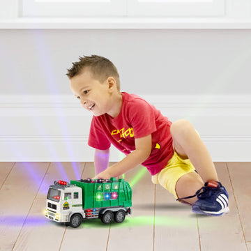 Zetz Brands Toy Garbage Truck with 4D Lights & Sounds for Boys, Toddlers, Kids 3+ - Trash Trucks Vehicle, Push Toy Car, Bump & Go w/Recycle