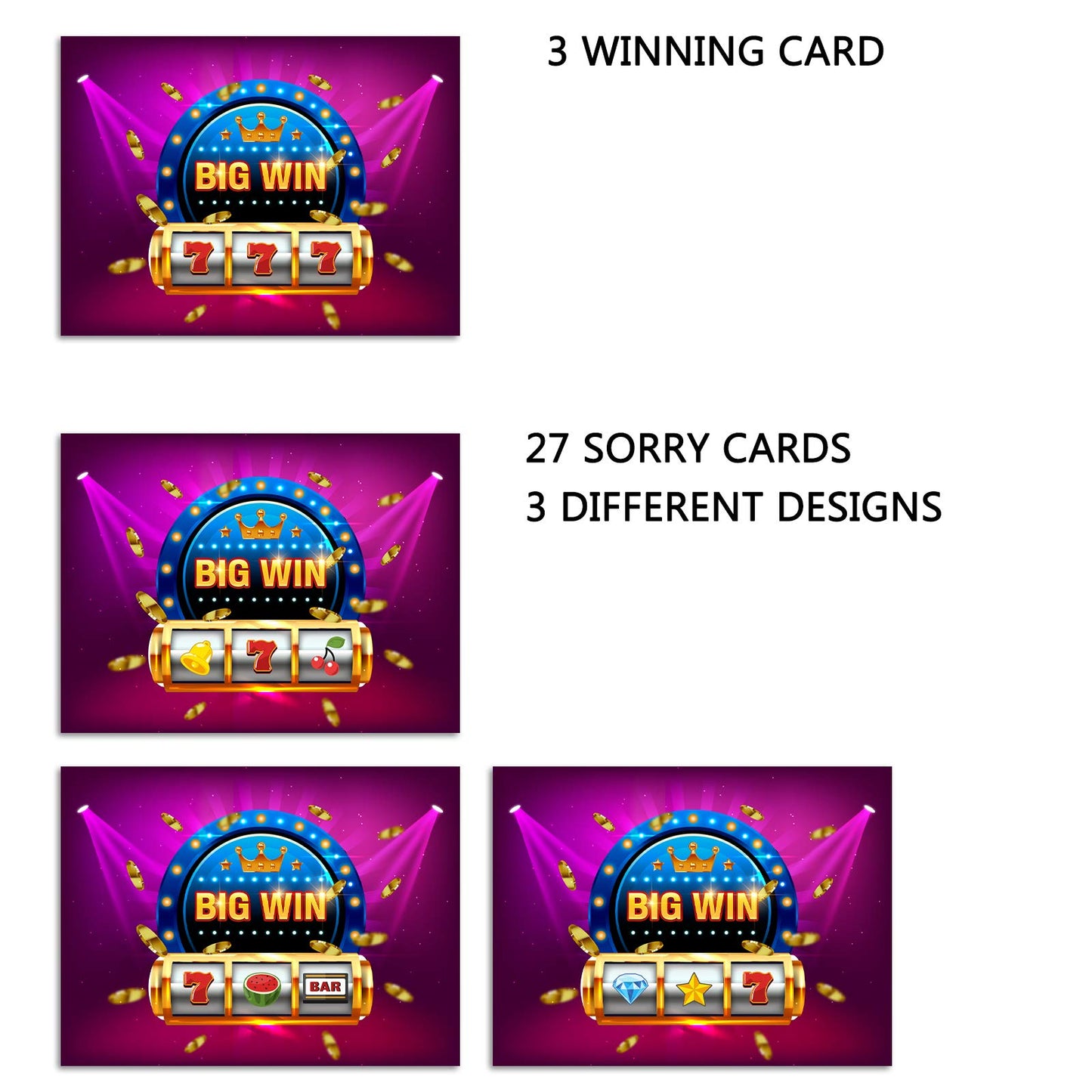 Simimi art Casino Night Party Gambling Scratch Off Game Cards Slot Machine - Business Prize Drawings - Drawing Tickets Raffles - 30 Pack