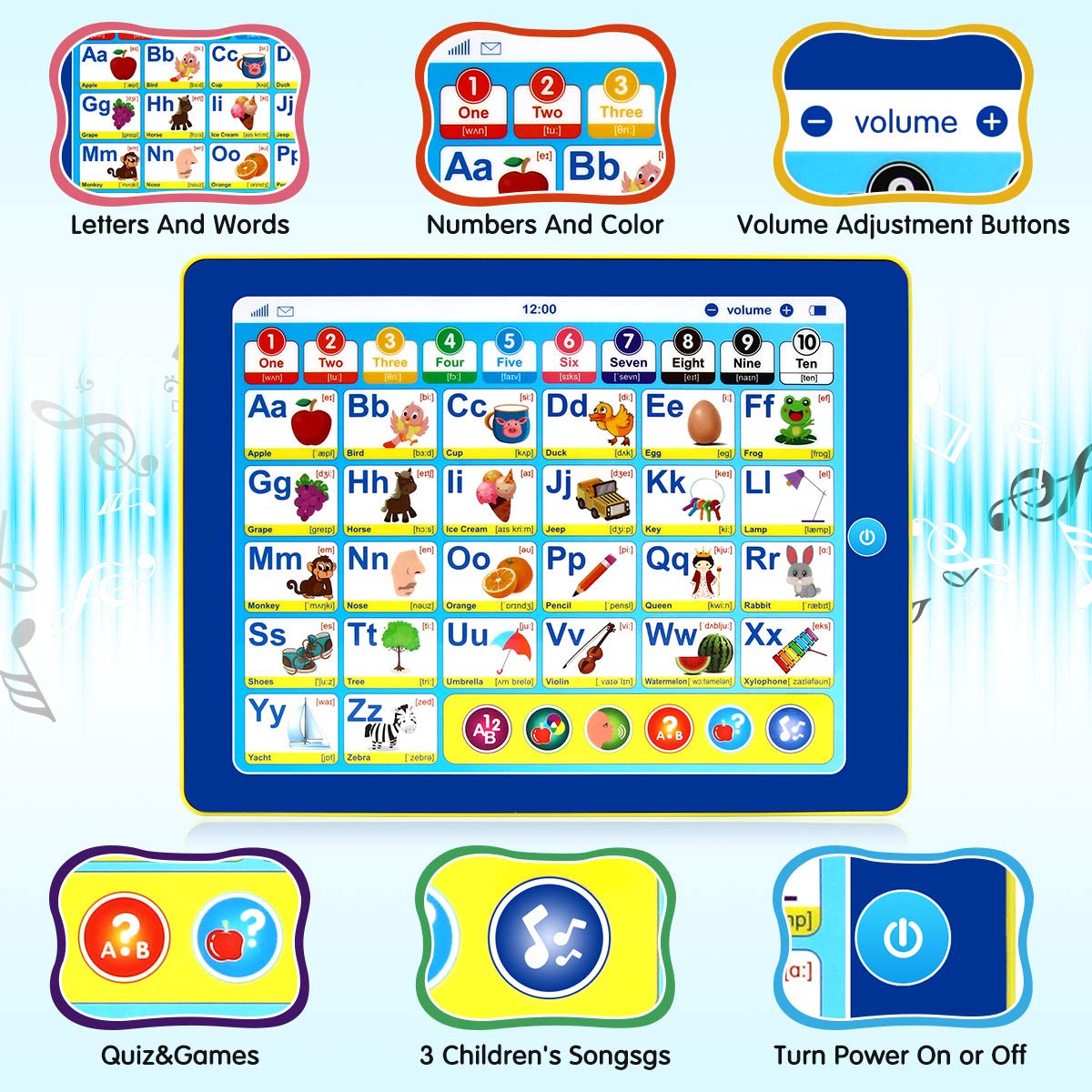 6-in-1 Toddler Learning Tablet - No WiFi ABC/Numbers/Music Toy for Age 3-5