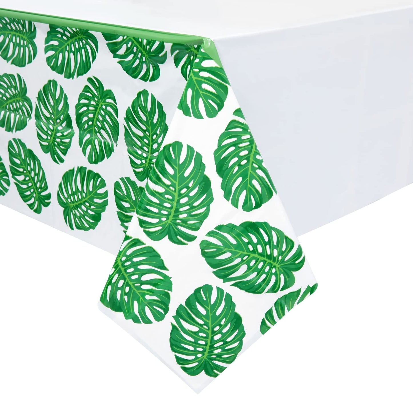 Blue Panda Tropical Leaves Tablecloths - 3 Pack, 54 x 108 in, Green/White Plastic - Baby Shower Tablecloth for Luau Party Decoration & Safari