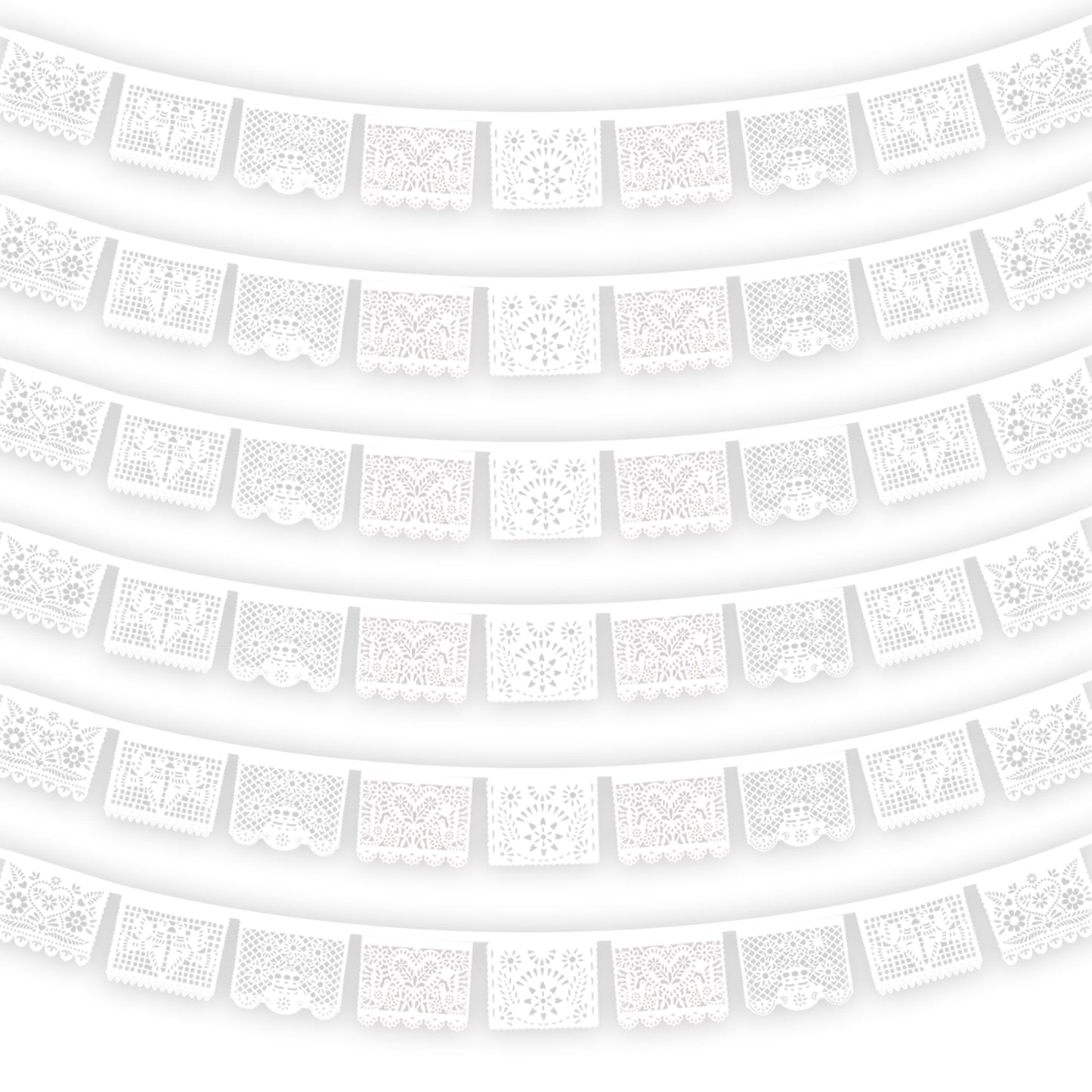 White Papel Picado Banner - 6 Packs 108Ft Plastic Mexican Wedding Decor, Fiesta Party Decorations for Cinco de Mayo, Baby Shower, Dia de Los Muertos