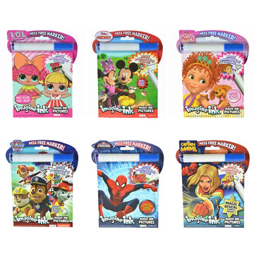 6-Pack Imagine Ink Magic Pictures Coloring Activity Books Set with Mess Free Marker | Mickey Mouse, Spiderman, LOL, Paw Patrol, Fancy Nancy, Captain