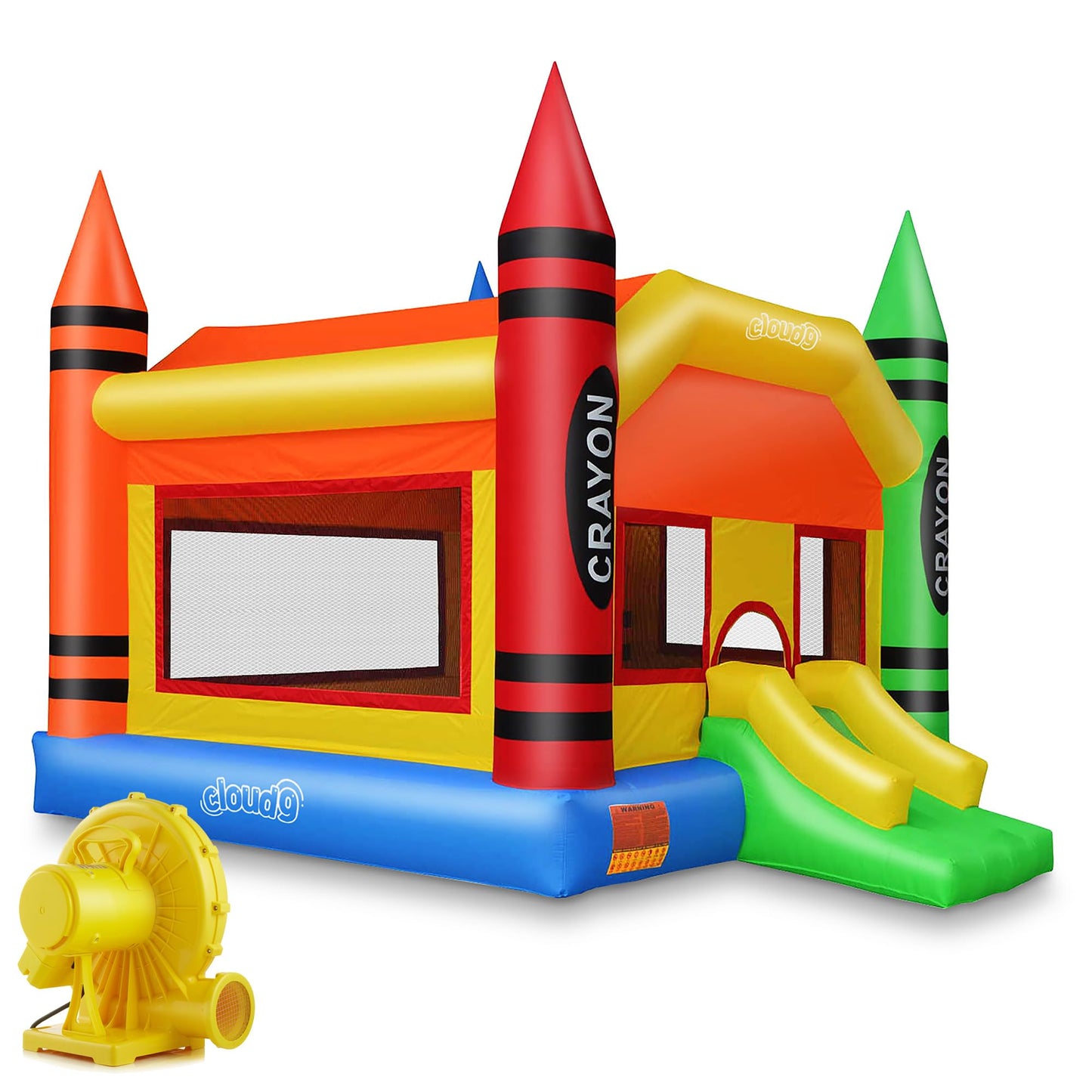Cloud 9 Crayon Bounce House with Blower - Large Inflatable Bouncer for Kids with Slide
