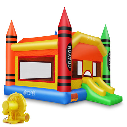 Cloud 9 Crayon Bounce House with Blower - Large Inflatable Bouncer for Kids with Slide