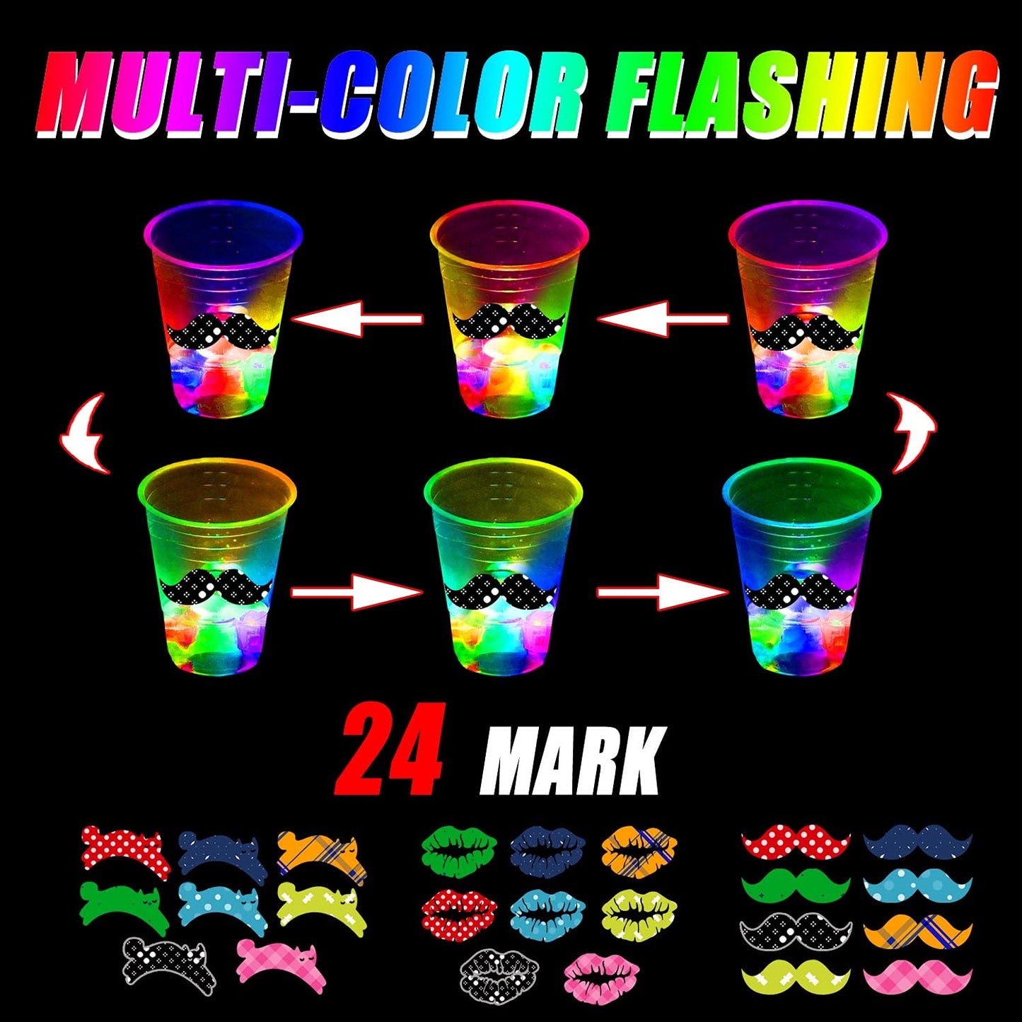 16oz Glowing Party Cups for Indoor Outdoor Party Event Fun,Light Up Flashing Cups for Night Event Favor Decorations Supplies