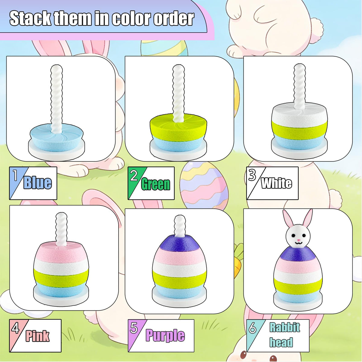 HQZBPT Spinning Stacking Toys Rainbow Rabbit Egg Montessori Sorting & Stacking Toys for Kids, Ages 6 Months to 3 Years