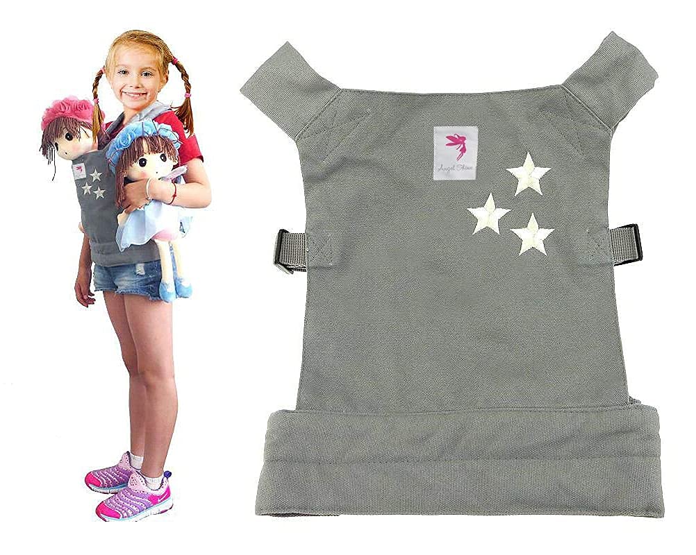 Angel Shine Cotton Baby Doll Backpack Carrier - Front and Back Accessory for Kids,Ideal for Little Girls and Boys(Grey)