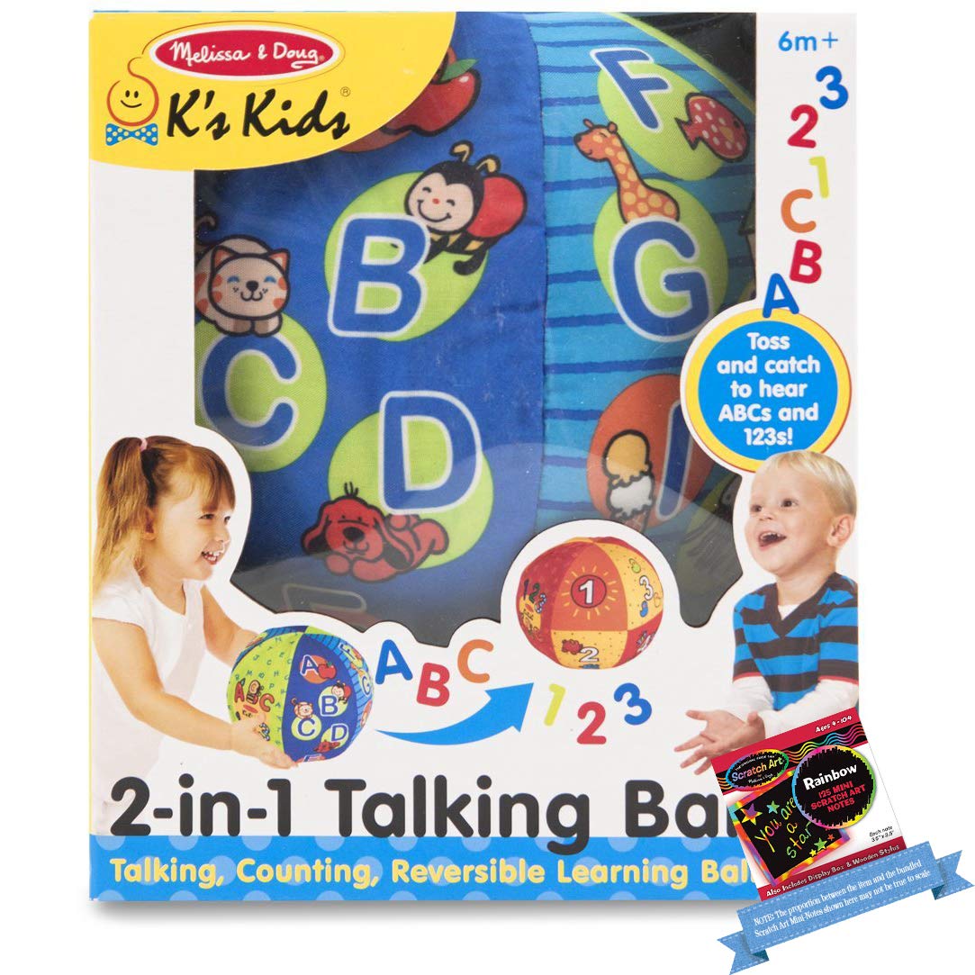 Melissa & Doug 2-in-1 Talking Ball: K's K i d s Series Learning Toy Bundle with 1 Theme Compatible M&D Scratch Fun Mini-Pad (09181)
