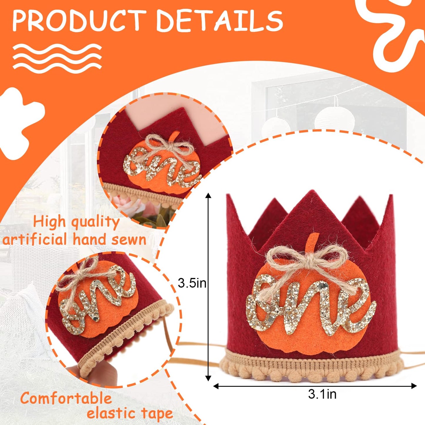 Pumpkin 1st Birthday Crown-Fall One Birthday Decorations, Pumpkin Themed 1st Birthday Photography Props Cake Smash, Halloween First Birthday