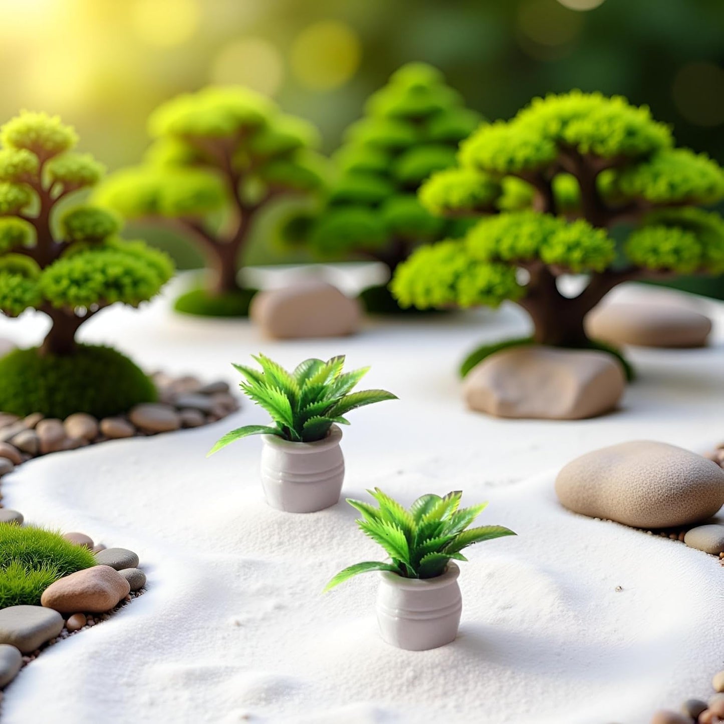 1:12 Scale Mini Potted Plants - Resin Botanical Decor for Dollhouse Kitchens and Living Rooms, Evergreen DIY Craft Accessories with Lifelike Foliage