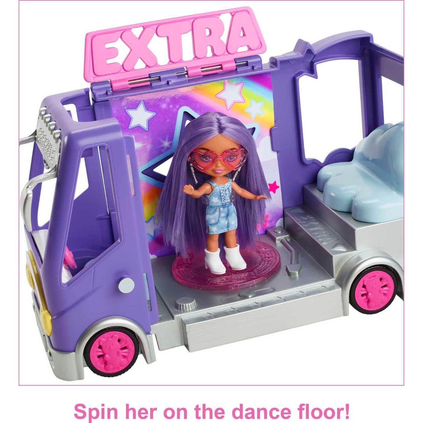Barbie Extra Mini Minis Doll & Toy Vehicle Playset, Expandable Tour Bus with 3.25-inch Small Doll, Clothes & Accessories