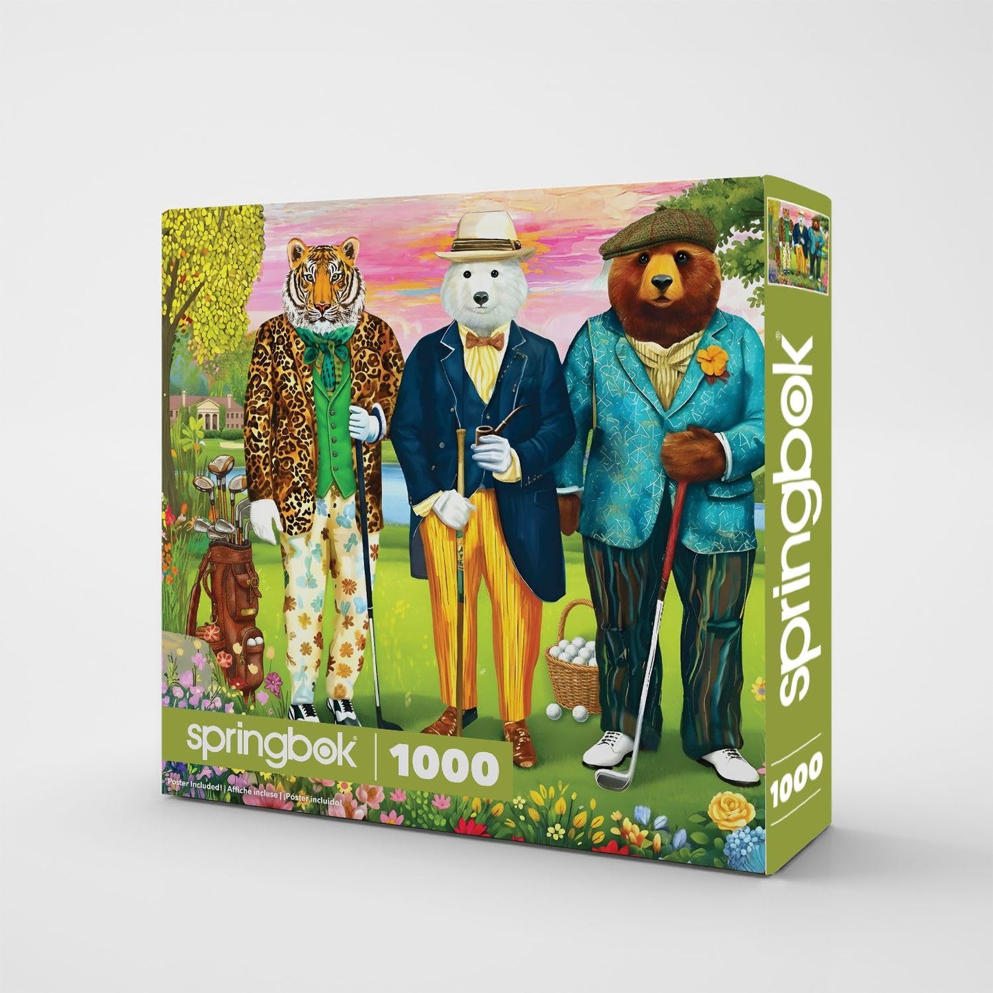 Springbok Tee Time Gentlemen 1000 Piece Jigsaw Puzzle for Adults - Whimsical Animal Golf Puzzle - Poster Now Included - Unique Cut Pieces - Made in