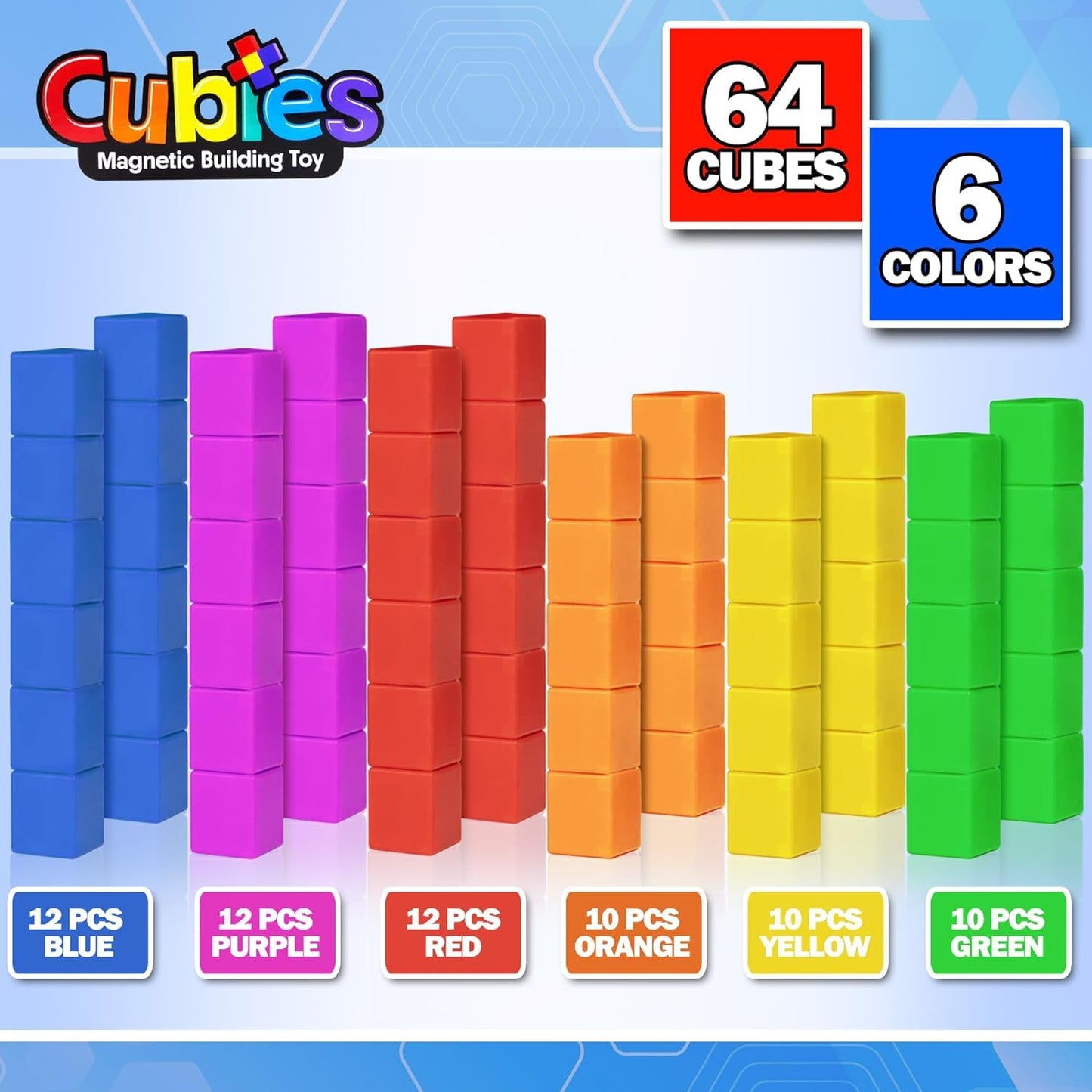 Playmags Magnetic Cubes Building Toy, 64pc 1.5 Inch Magnet Blocks, STEM Toys for Toddlers & Kids, Preschool Educational Sensory Construction Toy