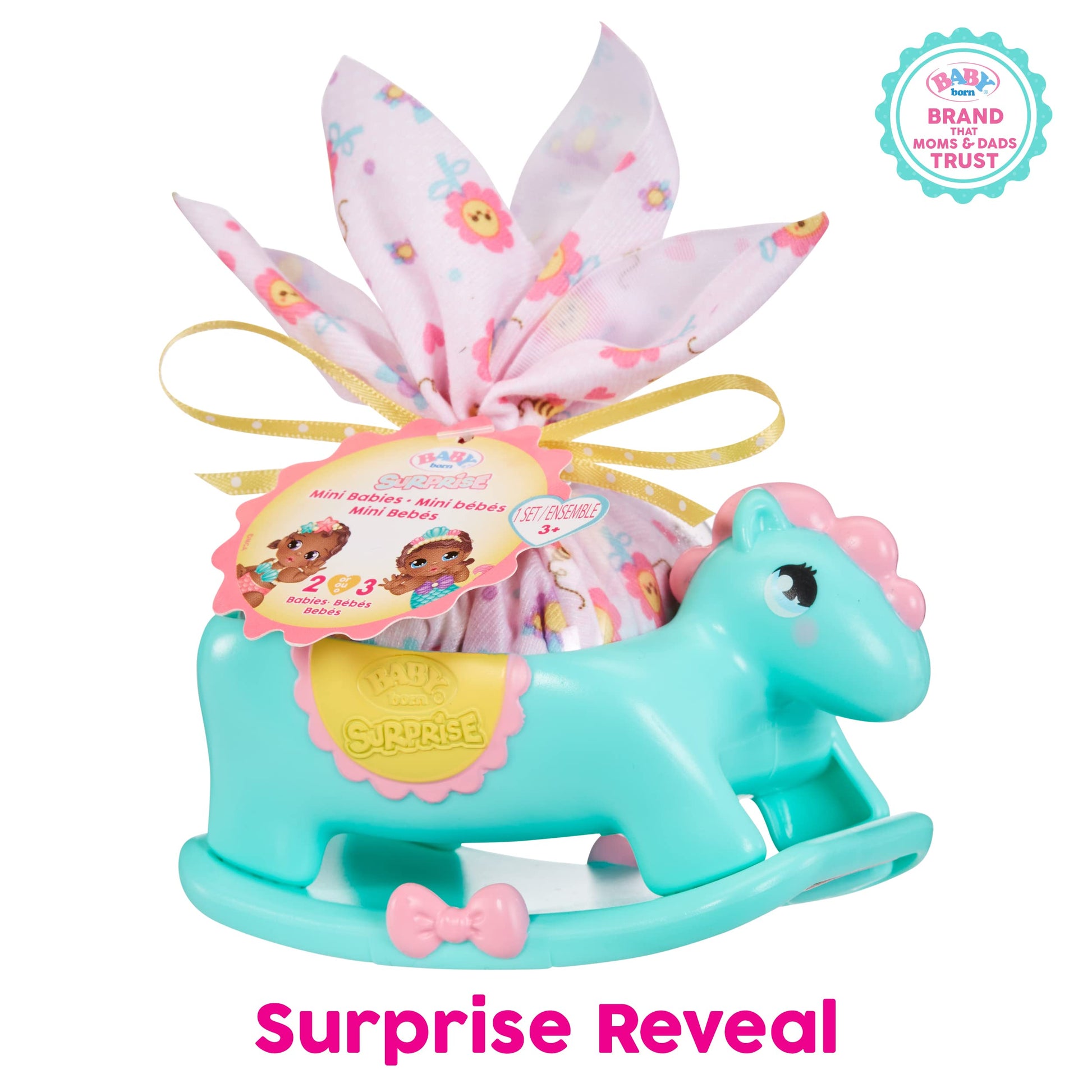 Baby Born Surprise Mini Babies 2.25" - Unwrap Surprise Twins or Triplets Collectible Baby Dolls with Soft Swaddle, Blanket, Rocking Horse, Age 3+
