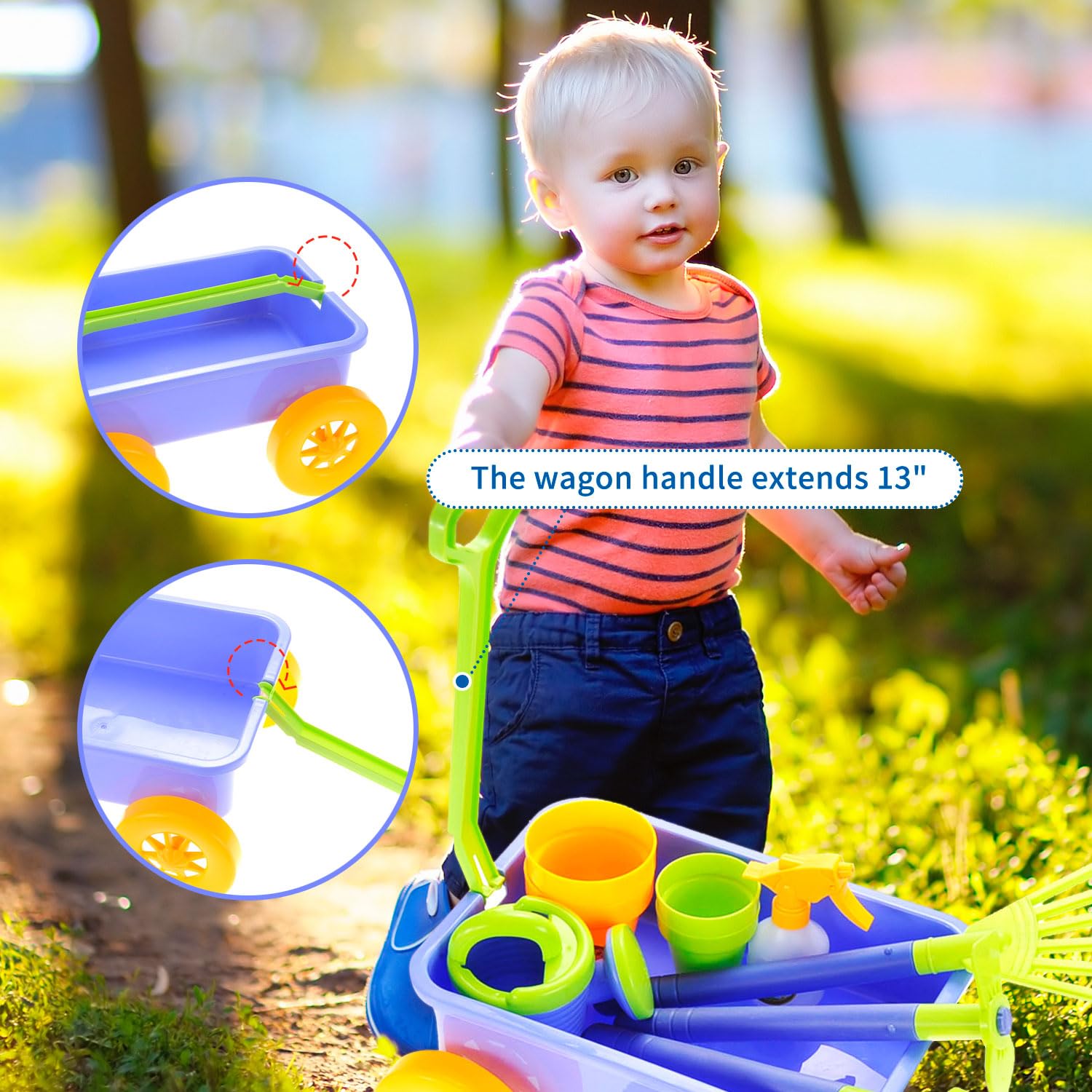 PowerTRC Garden Wagon & Tools Toy Set 15 Pcs Kids Gardening Tools & Wagon Toy Set - Outdoor Toddler Toys Kids Gardening Set - Beach, Sand, Garden Toys