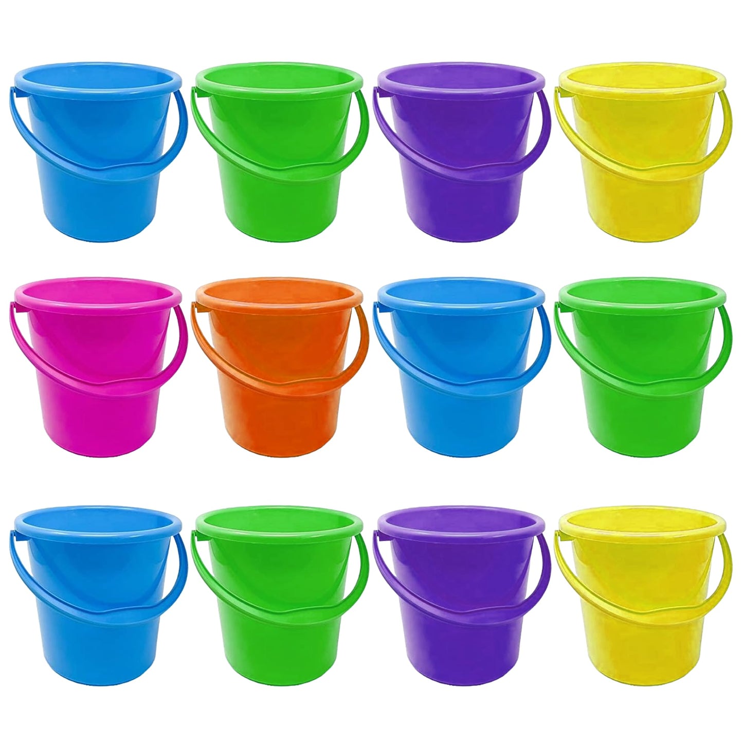 Podzly 12 Pack Beach Pails Sand Buckets - 7" Large Beach Pails with Handles for Kids - Colorful Beach Toys for Sand Molds & Castles - Great Sand