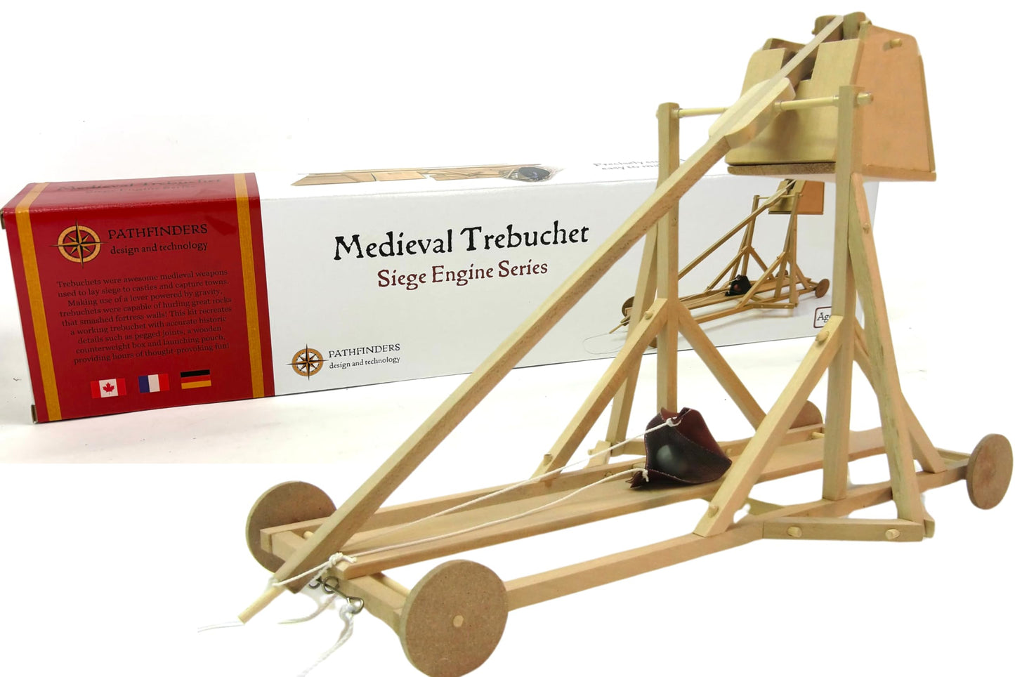 PATHFINDERS Medieval Trebuchet STEM Kit - DIY Wooden Mechanical Model | Working Counterweight Siege Engine | Engineering & Physics Project for Teens