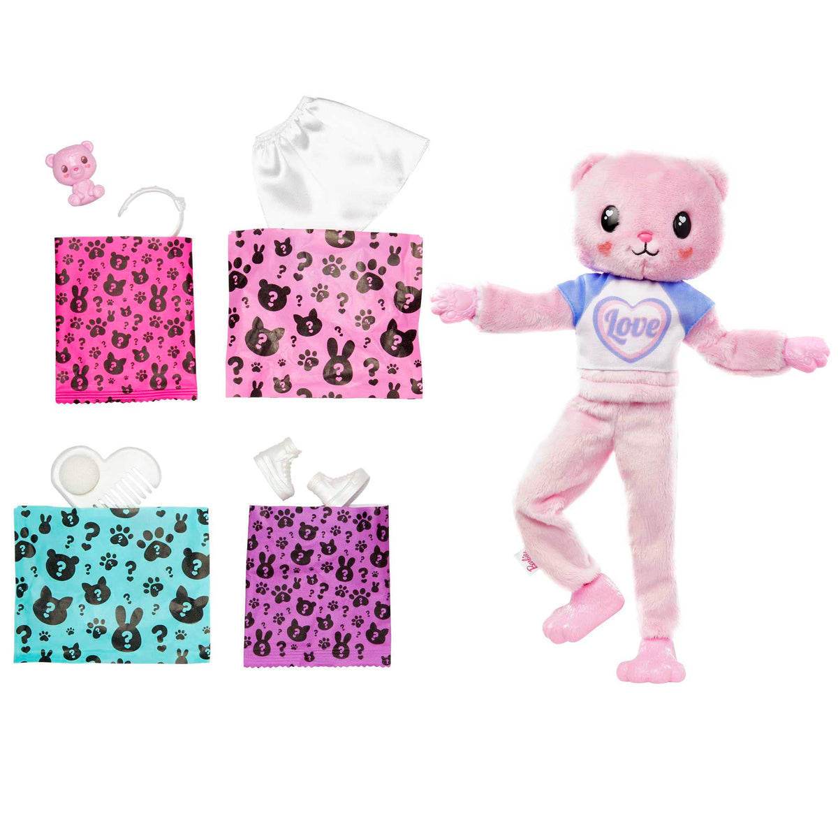 Barbie Cutie Reveal Doll with Pink Hair & Teddy Bear Costume, 10 Suprises Include Accessories & Pet (Styles May Vary)