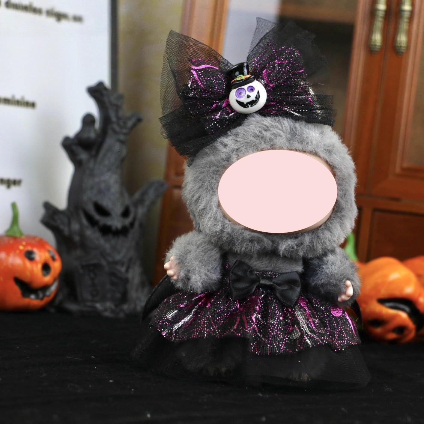 Halloween Doll Clothes, 2-Piece Fashion Bat Dress Jumpsuit with Pumpkin Decoration for Dolls Labubu Accessories, Overalls with Accessories
