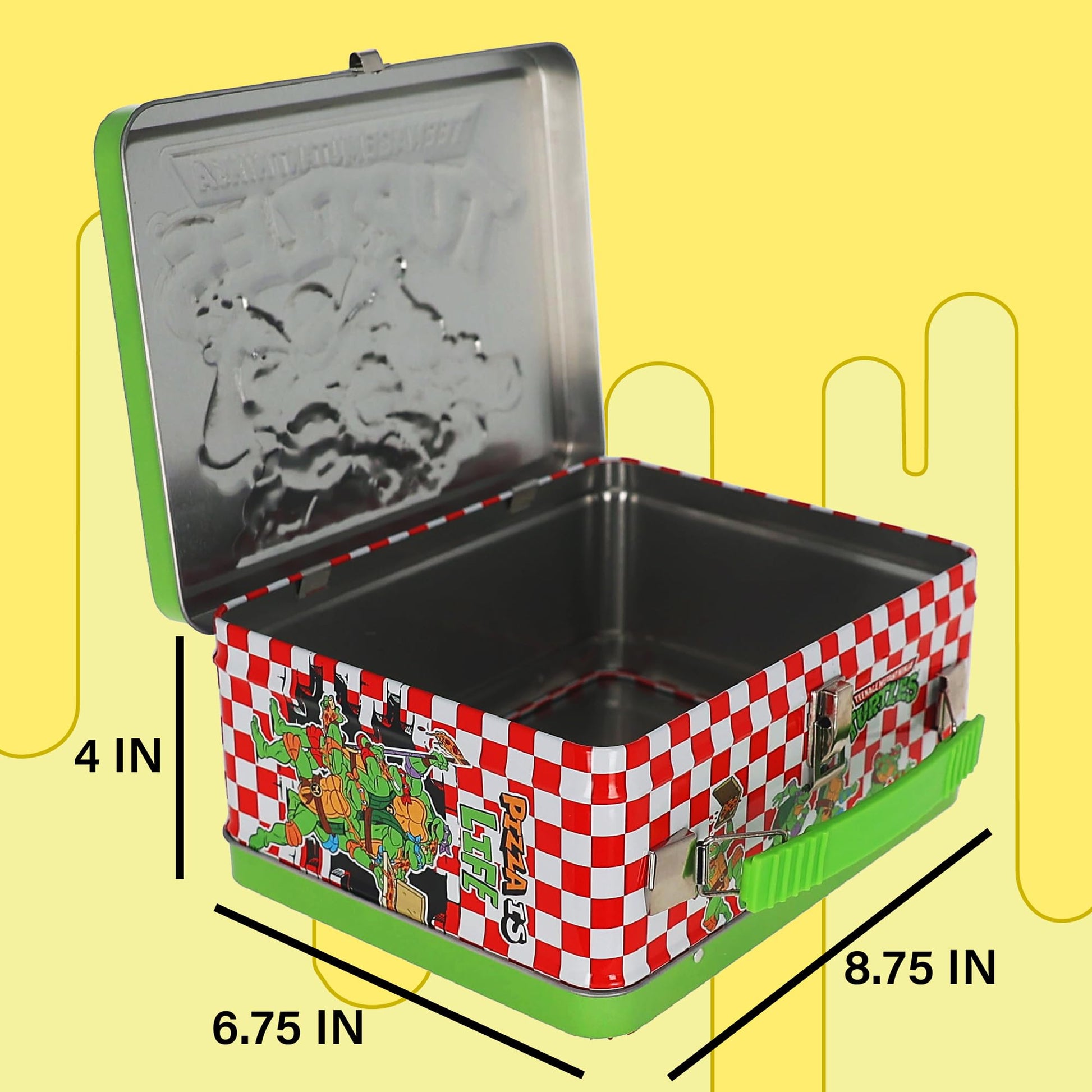 AQUARIUS Teenage Mutant Ninja Turtles Fun Box - TMNT Metal Storage Tin with Handle, Raised Embossed Art, Collectible Metal Tin Box, Case for Toys, &