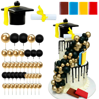 Graduation Cake Toppers - Graduations Cap Diploma Balls Congrats Grad Cake Decorations for 2026 High School College Senior Graduation Supplies