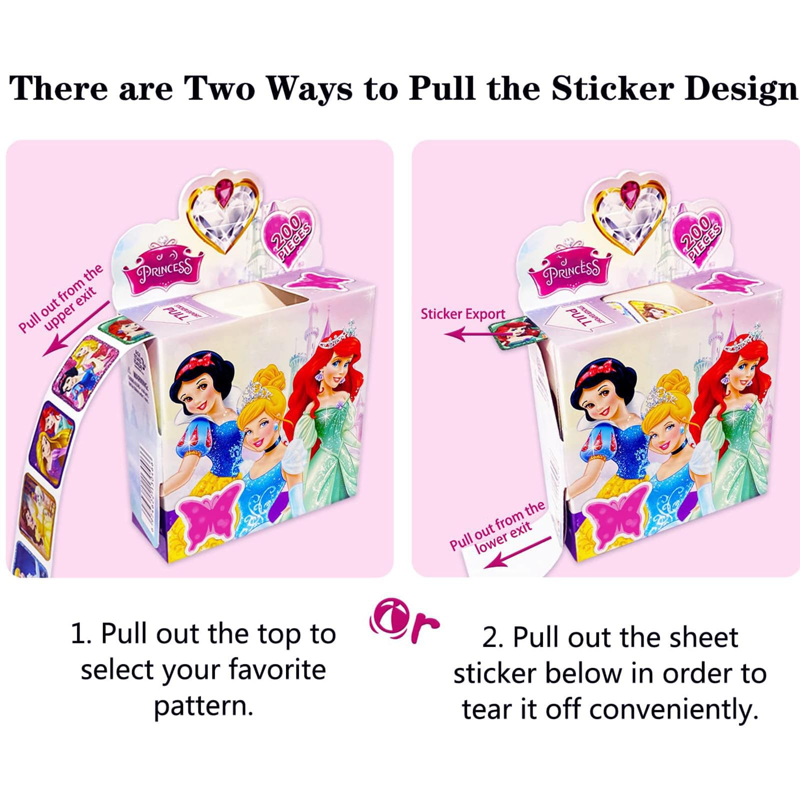2 Pack Princess Stickers, Kids Stickerin 20 Designs, 400 Pcs Self Adhesive Label Roll Stickers Laptop, Water Bottle, Phone, Cute Animal Stickers
