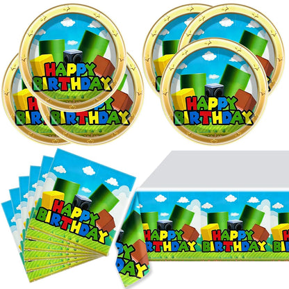 Super Bros Party Tableware, 20 Plates and 20 Napkins and Tablecloth71 '' x 42 ''Super Bros Birthday Party Decorate Supplies