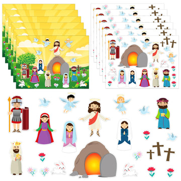 FaCraft Make an Easter He Lives Sticker Scenes-24 Easter Crafts for Kids Religious Gifts Jesus Resurrection Stickers for Classroom Party Games Spring