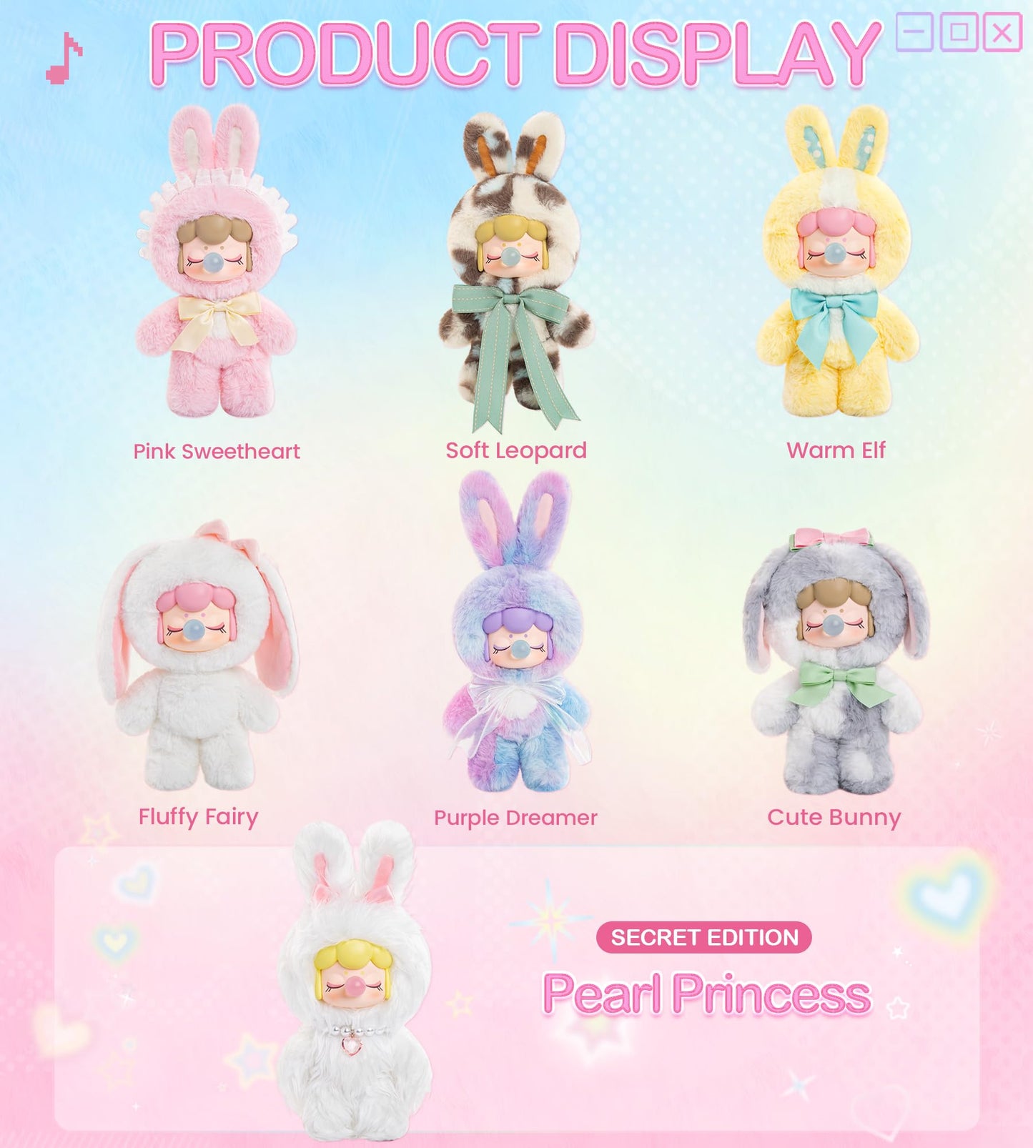 ROBOTIME Plush Doll Blind Box Figure, Kawaii Plush Rabbit Fluffy Stuffed Animal Surprise Toy,Cute Collectible Gift for Girls, Women, Kids, Birthday