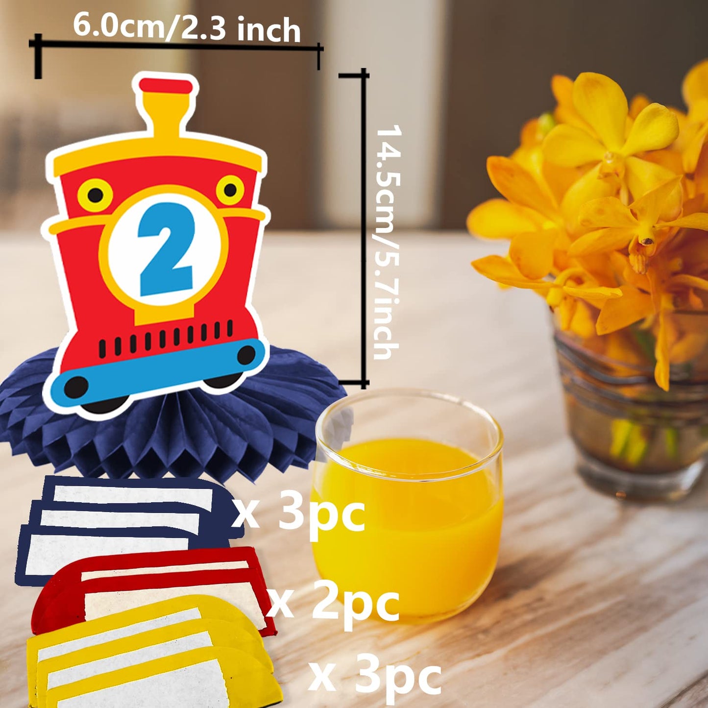 Steam Train Honeycomb Centerpieces Railroad Railway Crossing Transportation Rhyming Story Theme Decor for Boys Girls High Chair 1st Birthday Party