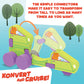MindWare Konvertibles Transforming Wooden Trucks - 2?Piece Flip?&?Change Vehicle Set with Carry?Along Box that Becomes 3?D Road Scene, Toddler Toy