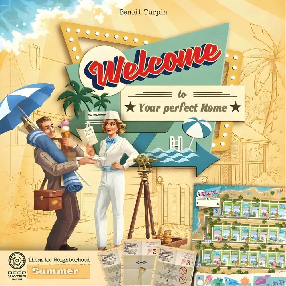 Deep Water Games Welcome to The Neighborhood Board Game Expansions Bundle: Doomsday, Summer, Outbreak, Al Solo Expansion, and Playmat (5 Items)