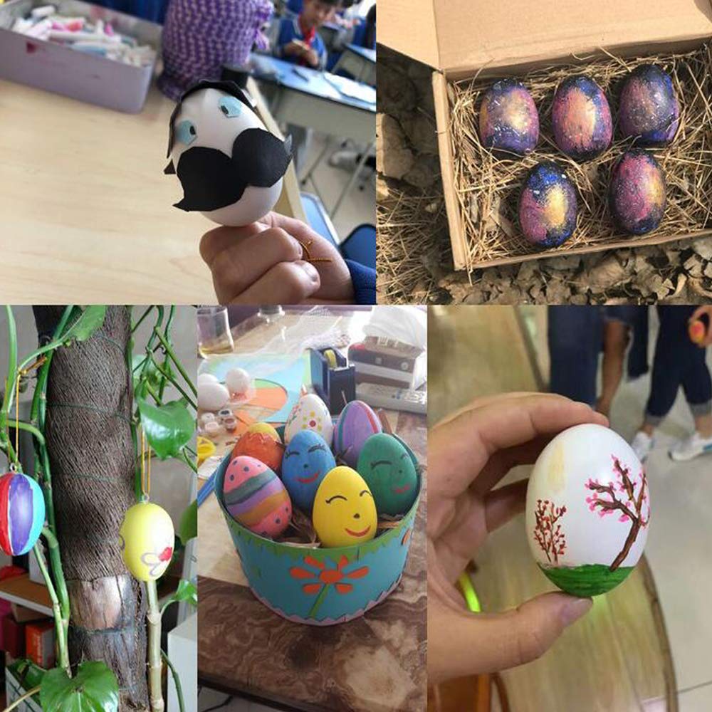 HOKPA Wood Eggs with Wooden Egg Cup Holders, Unpainted Craft Eggs, 6 Cups and Smooth Eggs in a Pack, Display DIY Easter Halloween Decor (14pcs)