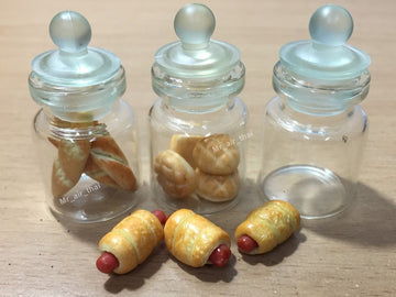 3pc Miniature Food Chocolate Cookie Cake Dollhouse Candy Donut Bread in Clear Glass Mini Bottle Fruit Food #MF065