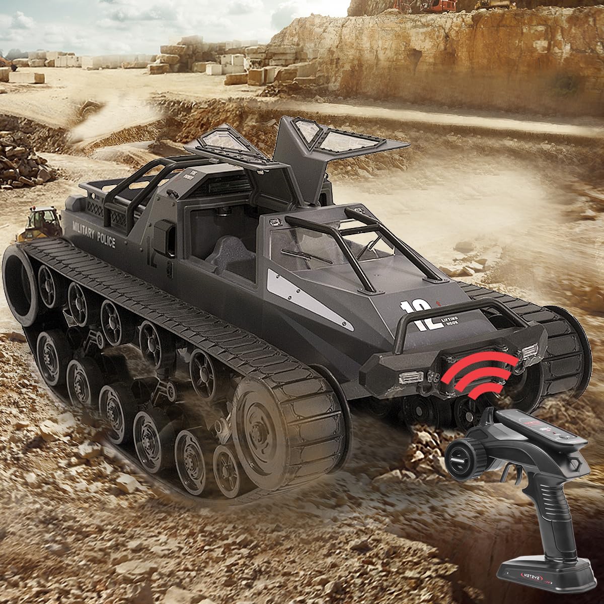 Mostop Remote Control Crawler High Speed Tank Off-Road 4WD RC Car 2.4 Ghz RC Army Truck 1/12 Drift Tank RC Tank for Kids Adults